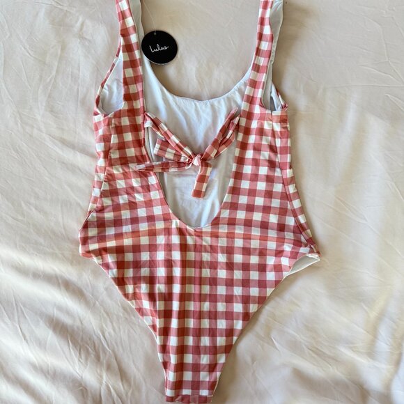 Lulus Check Yourself Pink And White Gingham One-piece Swimsuit - Size Medium - Picture 4 of 5